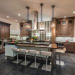 Kitchen with brown cabinets
